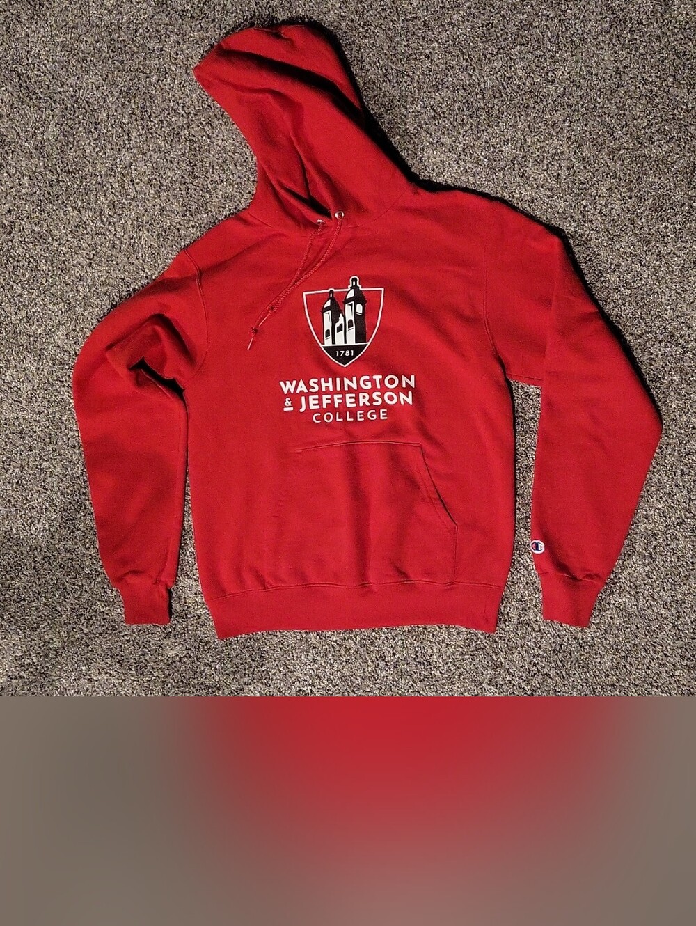 Champion Red Washington & Jefferson College Hoodie and T- Shirt Set, Size Small